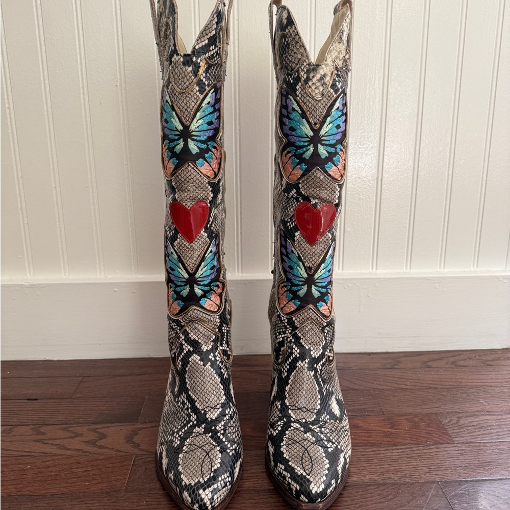 Sophia Webster Snakeskin Butterfly Embellished Boots